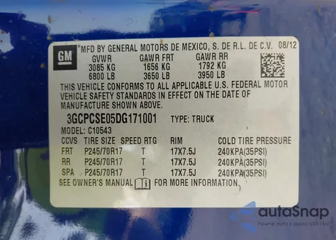 2013 Chevrolet Silverado 1500 Lt из США, поврежденный, VIN 3GCPCSE05DG171001